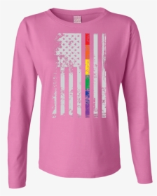 Rainbow Pride Usa Flag Strip Pink Long Sleeves T Shirt - T-shirt, HD Png Download, Transparent PNG