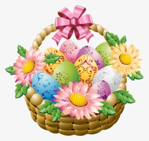 Gift Basket T Clipart Flower Basket Pencil And In Color - Easter Baskets With Flowers, HD Png Download, Transparent PNG