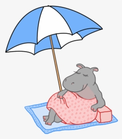 Summer With Parasol And Beach - Summer Hippo Clipart, HD Png Download, Transparent PNG