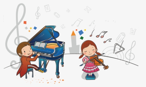Piano Cartoon Music Child Playing Children Transprent - Children Playing Music, HD Png Download, Transparent PNG