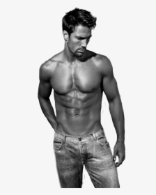 #man #shirtless #jeans #b/w - Barechested, HD Png Download, Transparent PNG