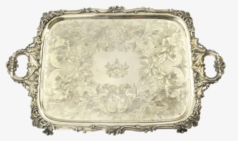 Antique Silver Plate Serving Tray With Armorial Crest - Platter, HD Png Download, Transparent PNG