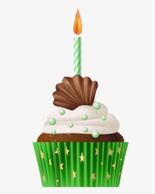 Muffin Green With Png - Cupcakes Clipart With Candle, Transparent Png, Transparent PNG