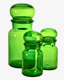 Set Of Three Lush Green Glass Ball Top Apothecary Jars - Apothecary Jars Plastic Screw Top, HD Png Download, Transparent PNG
