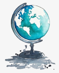 #blue #grey #gray #white #globe #art #map #remixit - Globe Watercolor, HD Png Download, Transparent PNG