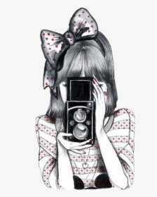 Drawing Of A Girl Holding A Camera, HD Png Download, Transparent PNG