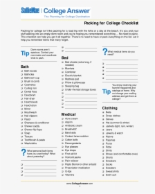 College Packing Checklist - College Answer Packing List, HD Png Download, Transparent PNG