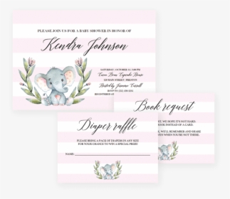 Pink And White Striped Baby Shower Invitation Templates - Elephant Baby Shower Invitation Templates Free, HD Png Download, Transparent PNG