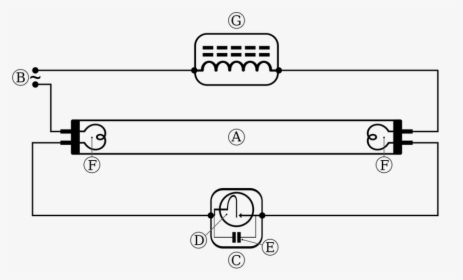 Drawing Schematics Symbols - Fluorescent Tube Circuit Diagram, HD Png Download, Transparent PNG