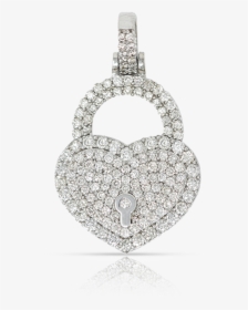 10k White Gold Diamond Ladies Heart Lock Pendant - Locket, HD Png Download, Transparent PNG