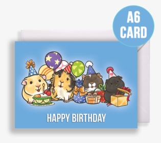 Guinea Pig Party Birthday Card Blue Background - Birthday Guinea Pig Cartoon, HD Png Download, Transparent PNG