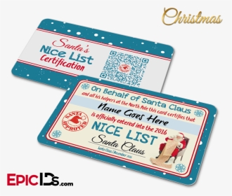 Santa S Nice List Name Card Christmas - Santa Nice List Card, HD Png Download, Transparent PNG