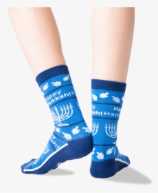 Women S Happy Hanukkah Non Skid Crew Socks In Blue - Sock, HD Png Download, Transparent PNG