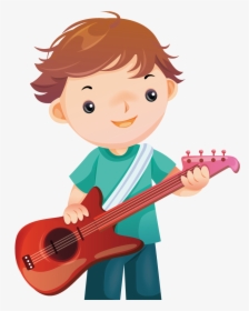 Boy Cartoon Guitar Instrument Musical Playing Clipart - Play An Instrument Cartoon, HD Png Download, Transparent PNG