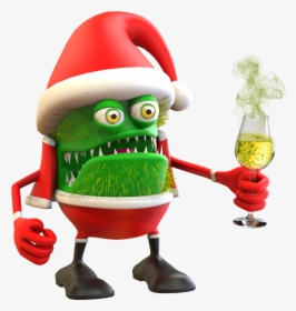 3d Bacteria Character With Champagne - Cartoon, HD Png Download, Transparent PNG
