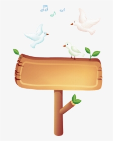 Wooden Signboard With Standing White Pigeons - Png Cartoon Wood Post Sign, Transparent Png, Transparent PNG