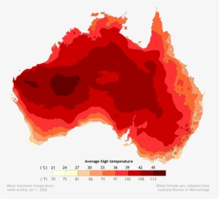 Map Of Australia Showing Average Daytime High Temperatures - Map Of Australia Fires 2020, HD Png Download, Transparent PNG