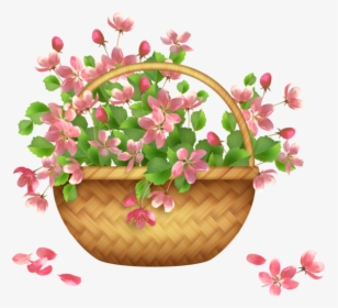 Transparent Flower Basket Hanging Basket Pink Plant - Illustration, HD Png Download, Transparent PNG