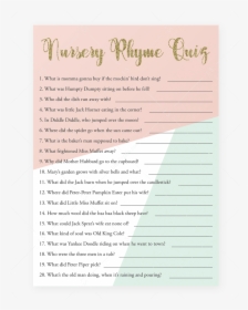 Printable Nursery Rhyme Quiz For Baby Shower By Littlesizzle - Free Baby Shower Quiz, HD Png Download, Transparent PNG