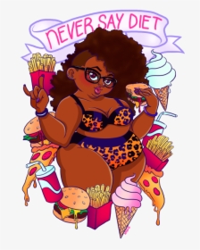 My Art Fat Tattoo Pizza Banner Pin Up Fries Junk Food - Fat Black Girl Cartoon, HD Png Download, Transparent PNG