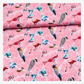 Cotton Jersey Printed Tropical Birds In Pink Multicolored - Bed Sheet, HD Png Download, Transparent PNG