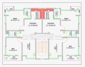 Astonishing Two Units Village House Plan 50 X 40 4 - 2 Unit House Plan, HD Png Download, Transparent PNG