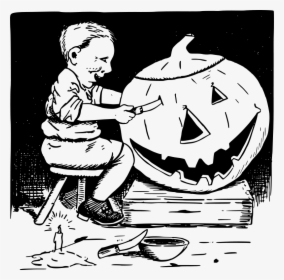 Carving A Pumpkin Clip Art Black And White, HD Png Download, Transparent PNG