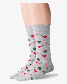 Men S Christmas Cocktails Crew Socks In Gray Heather - Sock, HD Png Download, Transparent PNG
