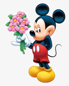 Mickey Mouse Cartoon Images Png - Mickey Mouse With Flowers, Transparent Png, Transparent PNG