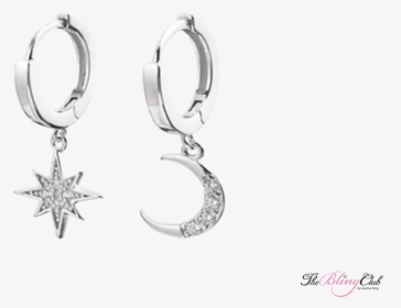 The Bling Club Moon And Stars Silver Huggie Earrings - Brincos Aço Cirurgico Argola Pingente, HD Png Download, Transparent PNG