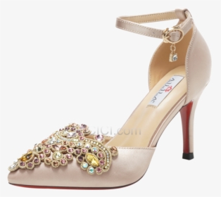 Satin Rhinestones Elegant With Ankle Strap 8 Cm High - Gold Pointed Heels For Brides 5cm, HD Png Download, Transparent PNG
