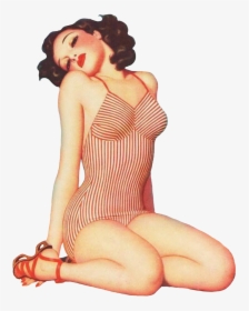 Vintage Clip Art Girl In Bathing Suit - Vintage Pin Up Public Domain, HD Png Download, Transparent PNG