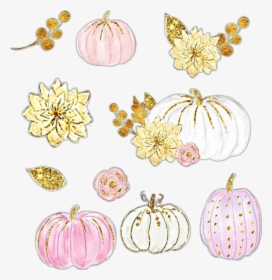 #watercolor #pumpkins #pumpkin #flowers #leaves #gold - Pumpkin, HD Png Download, Transparent PNG