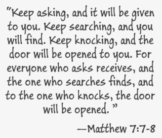 Matthew Bible Verses Matthew 7 Bible Scripture - Keep Asking And It Will Be Given, HD Png Download, Transparent PNG