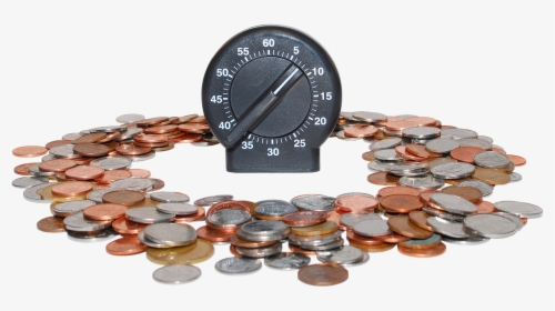 A Splash Of Coins Surrounding A Timer To Designate - Money, HD Png Download, Transparent PNG
