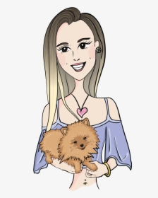 Cartoon Of A Pretty Girl Holding A Dog, HD Png Download, Transparent PNG
