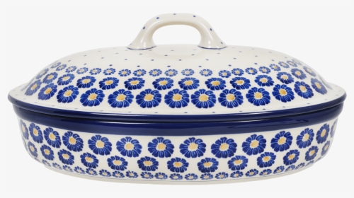 Covered Oval Casserole   Class Lazyload Lazyload Mirage - Blue And White Porcelain, HD Png Download, Transparent PNG
