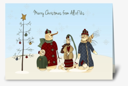 Snowmen Group, Winter Scene Greeting Card - Christmas Card, HD Png Download, Transparent PNG