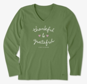 Women S Thankful And Grateful Long Sleeve Crusher Vee - Sleeve, HD Png Download, Transparent PNG