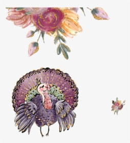 #watercolor #turkey #flowers #glitter #fall #autumn - Illustration, HD Png Download, Transparent PNG