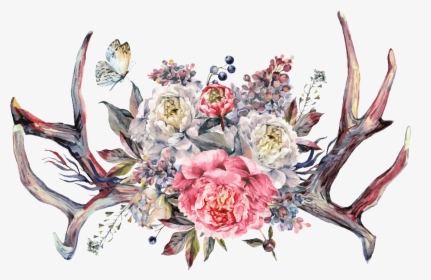 Antlers With Flowers Boho, HD Png Download, Transparent PNG