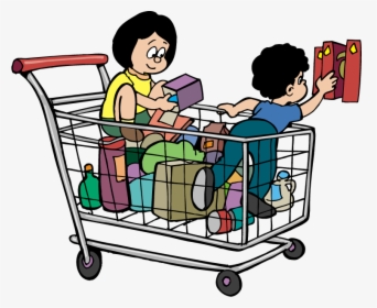 Shopping Cart With Kids - Go Shopping Cartoon Png, Transparent Png ,  Transparent Png Image - PNGitem