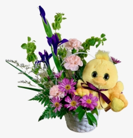 Basket Arrangement Of Purple Iris, Green Bells Of Ireland, - Bouquet, HD Png Download, Transparent PNG