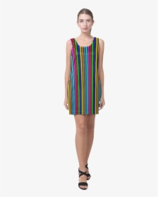 Dark Multicolored Vertical Stripes Helen Sleeveless - Tie Dye Purple Gold And Green, HD Png Download, Transparent PNG