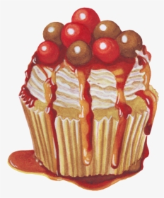 Cupcake With Caramel And Cherry Sauce - Cupcake, HD Png Download, Transparent PNG