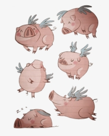 Domestic Pig Drawing Illustration - Flying Pig Illustration, HD Png Download, Transparent PNG