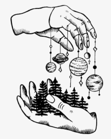 World In Hands Drawing , Png Download - Space And Hands Drawings, Transparent Png, Transparent PNG