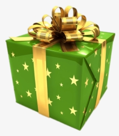 Green Gift Box With Golden Ribbon - Green Gift Box Png, Transparent Png, Transparent PNG