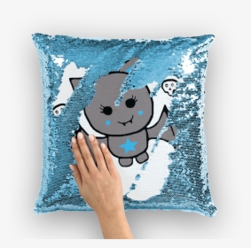 Cute Bat Blue Star On White Sequin Cushion Cover - Print Sequin Pillow, HD Png Download, Transparent PNG