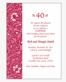 40th Wedding Anniversary Party Invitation - Invitation For 40th Wedding Anniversary, HD Png Download, Transparent PNG
